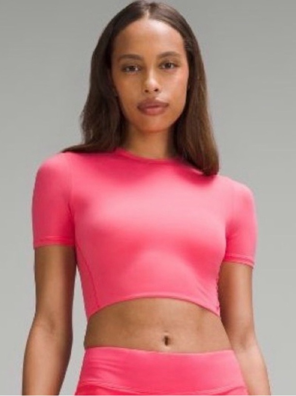 Lululemon Wundermost Ultra-Soft Nulu Crewneck Cropped T-Shirt Glaze Pink Small